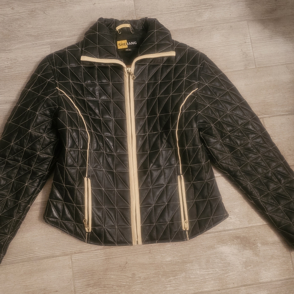 Stitched Pattern Leather Jacket